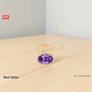 14K Yellow Gold Oval Gemstone Solitaire Pendant Necklace Elegant Classic